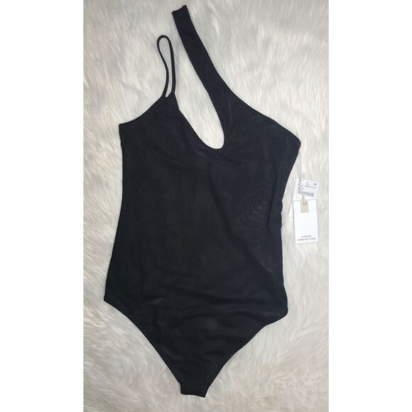 NWT|Good American Asymmetrical Black Mesh Bodysuit, 2 - Picture 3 of 9